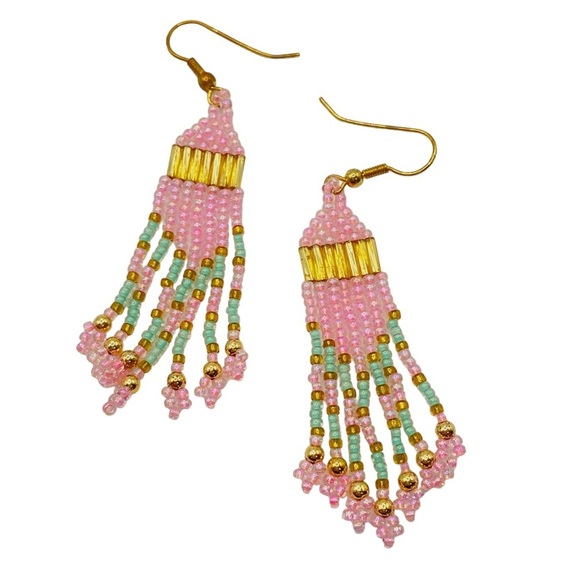 Boho Beaded Native Tribal Style Artisan Made Earrings - Picture 7 of 7